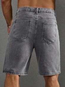 Manfinity Roughcore Plus Size Men's Letter Print Pocket Distressed Denim Shorts - Grey - View 2