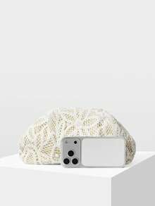 MOTF PREMIUM WOMEN'S FASHIONABLE SEQUIN CLUTCH PURSE, BAG FOR WOMEN ELEGANT, LUXURY, PERFECTLY MATCHING WITH PROM DRESSES FOR WOMEN, PROM ACCESSORIES,SPARKLY ELEGANT FOR WOMEN, PROM BAG FOR PARTY - White straw weaving - View 3