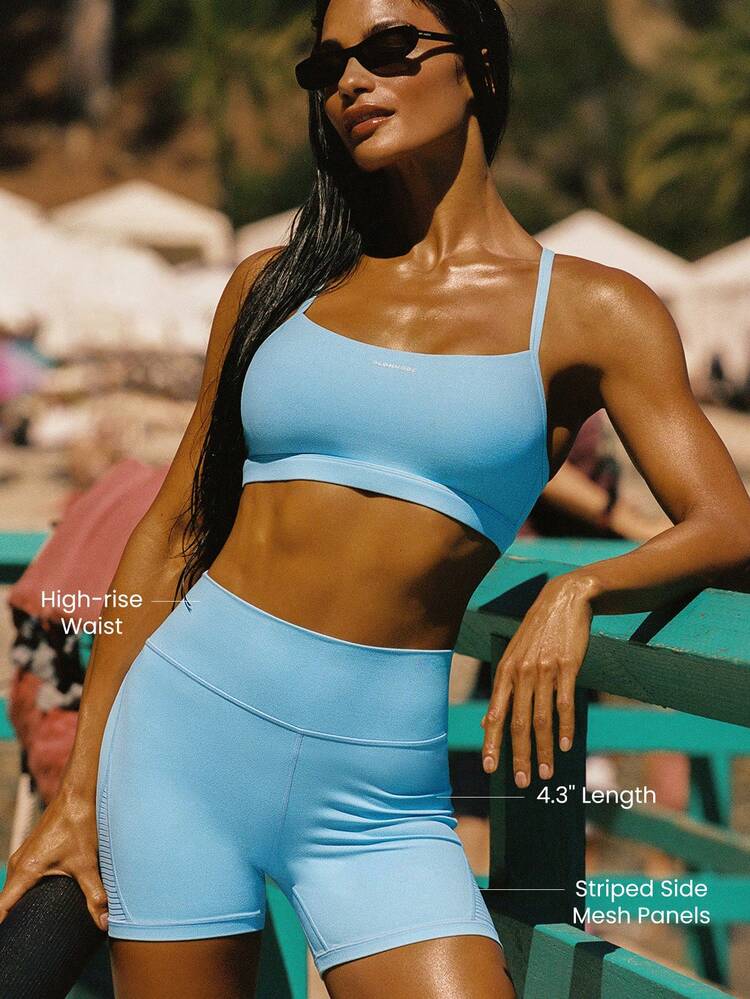 4.3" FeatherFit™ GlowEscape Striped Side Mesh Panels Shorts Low Impact Vacation Holiday Summer Travel Beach Daily Casual Wear