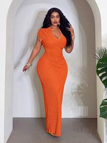 Slaydiva Lễ hội âm nhạc Xuân/Hè 2026, Lễ Phục Sinh, Ngày Thánh Patrick, Phong cách miền Tây, Phong cách du mục, Tiệc sinh nhật, Mùa tốt nghiệp, Phong cách đại học, Trang phục sinh viên, Thường ngày, Giải trí, Kỳ nghỉ, Du lịch tàu biển, Bãi biển, Tắm nắng, Xu hướng, Thời trang đường phố, Khách dự đám cưới phong cách Boho, Đi làm, Ăn sáng muộn, Sân bay, Tiệc tùng & Ngày lễ - Đầm cổ polo ôm dáng cổ chữ V - Màu xanh lá cây - trái cam - Xem 3