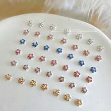 10Pcs/50Pcs Spring And Summer Nail Accessories, Mini Alloy Metal Flower Design Nail Art Decorations, 3D Finished Flower Shaped Glass Pile Drill Nails Products, Diy, Sparkling Nail Gemstones, Suitable For Decorating Nails - Multicolor - View 8