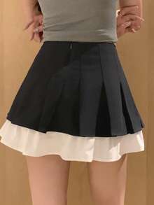DAZY 女士夏季休闲度假撞色二合一短裙 - 灰色 - 查看 2