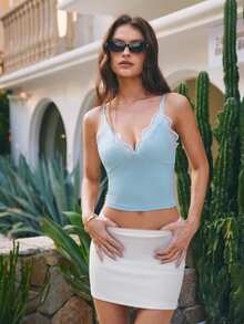 zorvine 女士新款蕾丝吊带无袖休闲性感优雅吊带背心，饰有海洋元素，春夏款 - 淺藍色 - 查看 4