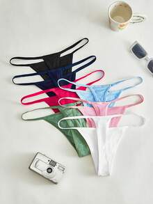 Lowkey Lull 7pcs/Set Women's Solid Color Seamless Thong Panties, Comfortable - Multicolor - View 2