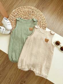 2pcs/Set Newborn Baby Boy Cute Bear Decor Sleeveless Romper & Pants Set, Summer - Multicolor - View 4