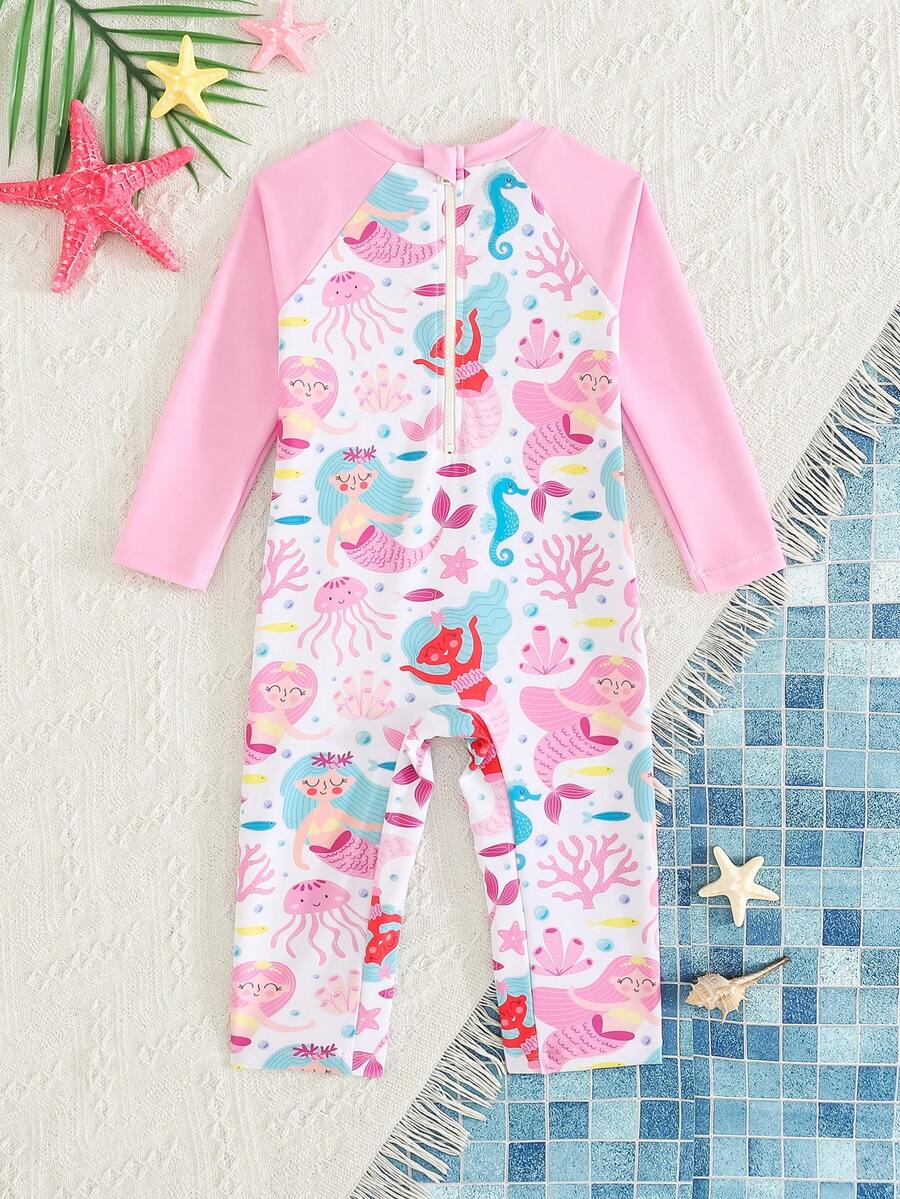 Cozy Pixies Áo tắm dài tay in hình nàng tiên cá cho bé gái, đồ bơi cho bé gái, áo tắm nàng tiên cá màu hồng cho bé gái, áo tắm dễ thương cho bé gái, áo tắm nhiệt đới cho bé gái, áo tắm chống nắng cho bé gái, áo tắm dài tay cho bé gái, áo tắm dài tay in hình nàng tiên cá cho bé gái, áo tắm màu hồng, áo tắm dài tay đáng yêu cho bé gái - Nhiều màu - Xem 1