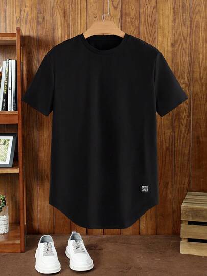HIMLAND Camiseta de punto de cuello redondo de manga corta casual bordada para hombres
