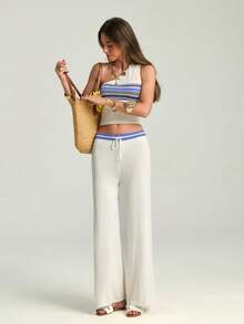 Firerie Women's Striped Sweater Two Pieces Set, Spring/Summer - White - View 1