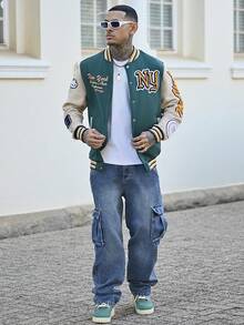 Devon Thys 男士休闲工装牛仔裤，简约时尚，适合日常穿着 - 藍色 - 查看 1