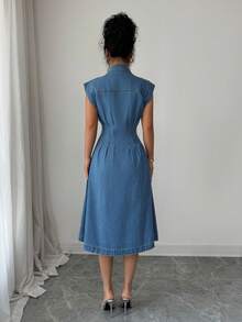 Elenzga Đầm denim thời trang ôm eo dành cho nữ - Màu xanh lam - Xem 2