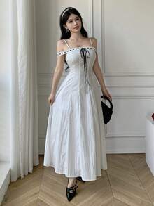 Celisse Elegant A-Line Maxi Slip Dress - White - View 8