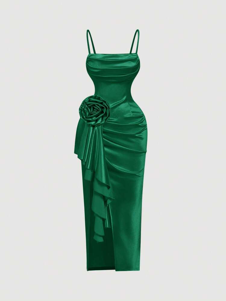 emerald green dress shein SHEIN PETITE Emerald Green/Petite Series Women Velvet Contrast Mesh Sleeve  Elegant Light Cocktail Dress