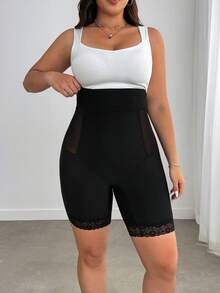 Enliva Quần short định hình cạp cao phối lưới màu trơn dành cho nữ cỡ lớn, năm 2026/Năm mới, phù hợp với dáng người quả táo và tròn trịa. - màu đen - Xem 4