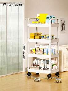 Carrito de almacenamiento de tres niveles con barandillas - Un estante de almacenamiento de pie multifuncional adecuado para cocinas y baños, con un estante escurridor móvil, ideal para el regreso a la escuela, hecho de plástico, no apto para artículos pesados. - Multicolor - Ver 13