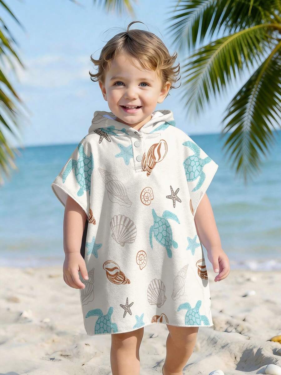 Áo khoác ngoài có mũ trùm đầu may đo theo yêu cầu dành cho bé trai, cỡ sơ sinh và trẻ nhỏ, áo choàng có mũ cổ chữ V, khăn tắm mặc được, áo che chắn khi đi biển, vật dụng cần thiết cho việc tắm và bơi lội. - trắng - Xem 1