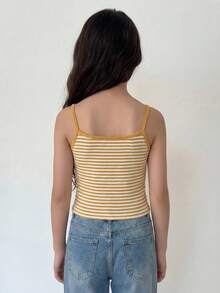 SHEIN Tween Girl Striped Casual Versatile Camisole - Yellow - View 4