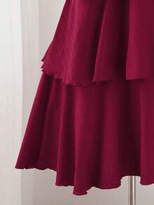 Sweetra CURVE Plus Size Women Sleeveless Layered Patchwork Cami Dress - Burgundy - View 7
