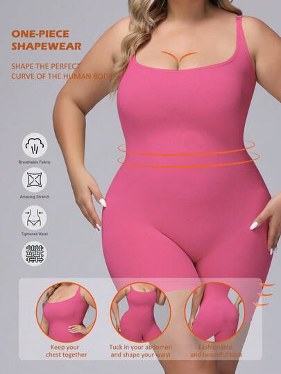 SHAPORA 1件装女士加大码无缝舒适胸部支撑腰部和大腿塑形连体衣