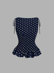 MOD Conjunto de 2 piezas de top y shorts con estampado de lunares, moda casual para mujer - Azul marino - Ver 8