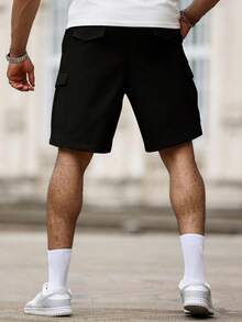 Manfinity Homme Plus Size Men's Casual Cargo Shorts With Pockets, Summer - Black - View 2