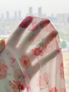 SHEIN 少女休闲 花卉网纱露背吊带度假/假日复古/沙滩/海洋/优雅连衣裙，舒适针织碎花连衣裙，春夏粉色 - 粉色 - 查看 7