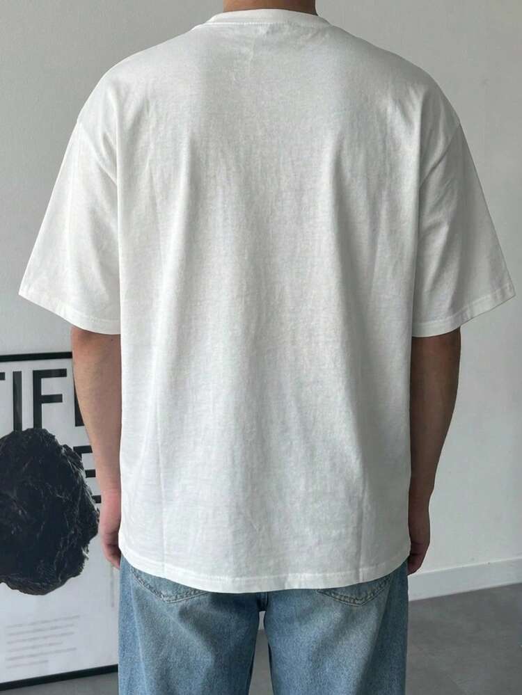 Men's White Short Sleeve T-Shirt With Letter Embroidery, Summer
