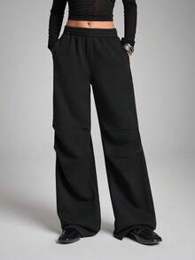 LYSMO Casual Versatile Simple Black Wide-Leg Sweatpants - Black - View 3