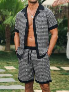 VENTUSAIL Conjunto de camisa de manga corta con cuello de solapa y estampado total y pantalones cortos con cordón en la cintura para hombre, ideal para vacaciones de verano en la playa - Multicolor - Ver 6