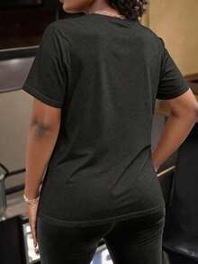 Maweii Plus Size Women's Printed Short Sleeve T-Shirt - Dark Grey - View 2