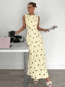 vestido de línea A con drapeado sin mangas para el verano - Amarillo claro - Ver 3