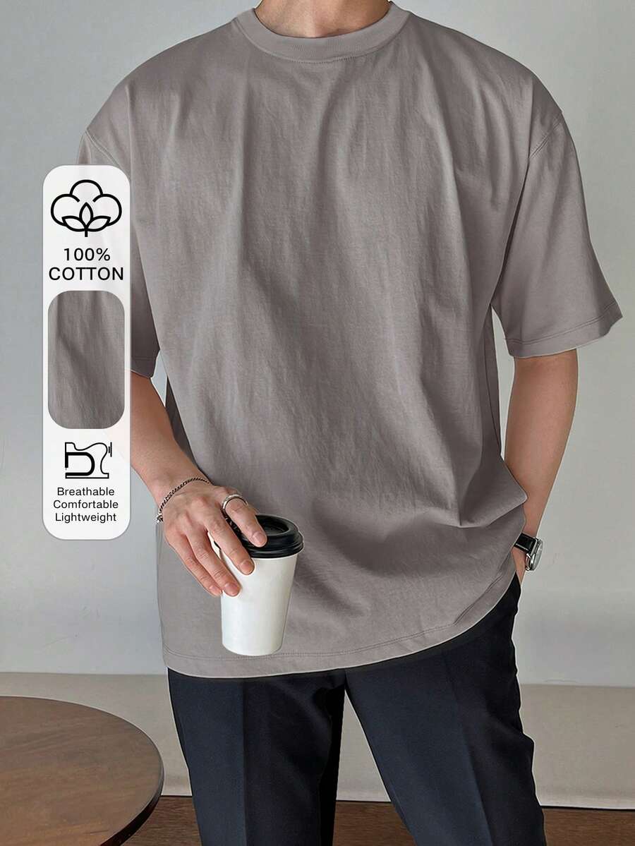 DAZY Men's Solid Color Casual T-Shirt For Summer - Light Grey - View 1