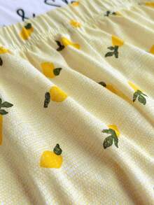 SHEIN Mediterranean Chic: 'Rise & Shine' Sun Graphic Tee & Allover Lemon Print Short Pajama Set - Yellow - View 6