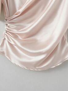 Franclia Blusa de satén elegante, blusa de manga corta, blusa de cuello en V, blusa casual - Rosa - Ver 3