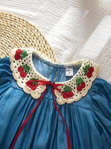 SHEIN 女童纯色泡泡袖休闲连衣裙 - 彩色 - 查看 12