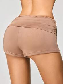 SHAPORA 1 chiếc quần short bó sát thường ngày dành cho nữ - màu nâu - Xem 2
