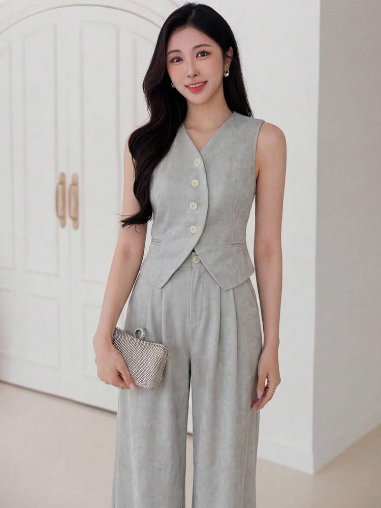 Women's Summer Fashion Commuter Vest & Pants 2 Pieces Set