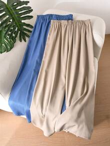 SHEIN Cosyjoi 2pcs Plus Size Women Loose Pleated Pants Set Wide Leg Pants Slacks For Women 2 Pack Pants Drawstring Pants Loose Pants - Multicolor - View 2