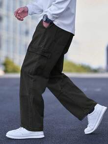 Manfinity Homme Plus Size Men's Casual Loose Fit Cargo Pocket Jeans - Grey - View 6