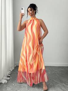 Elenzga Plus Size Women Sleeveless Simple Elegant Chiffon Dress, Vintage Style Long Sundresses For Women Summer Party Dresses For Women High Neck Summer Dress  Fairy Gown For Women - Orange - View 7