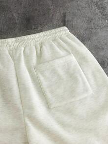 AXEPEAK Quần short nam thường ngày thời trang, chất liệu lông cừu mềm mại, in chữ và họa tiết, cạp chun, thích hợp cho mùa hè. - Màu be - Xem 5