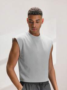 Driftmere Men's Casual Washed Vintage Wide Shoulder Tank Top Cotton Tank Top Men Sleeveless Tee Cotton Tops Gym - Grey - View 4