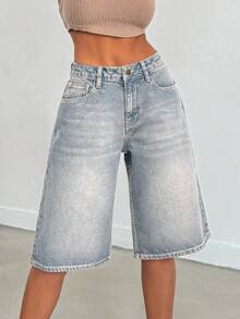 SHEIN Cottnline 100%Cotton VINTAGE WASH OVERSIZE LONG SHORT - Medium Wash - View 6