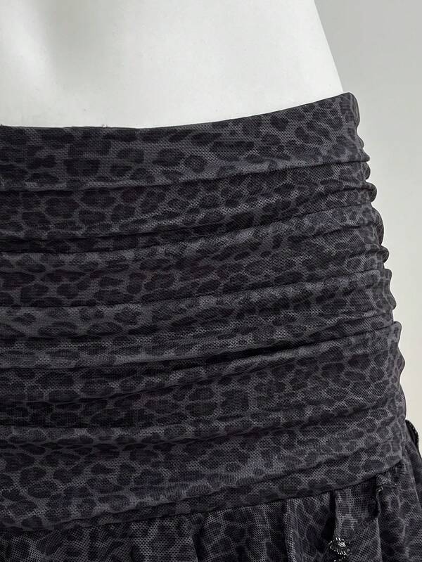 Elamini Women's Elegant Ruffled Hem Leopard Print Mini Skirt, Suitable For Casual, Party, Beach, Graduation Season