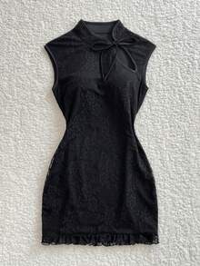 Elamini Đầm không tay thanh lịch dành cho nữ với thiết kế cổ buộc dây. - màu đen - Xem 3