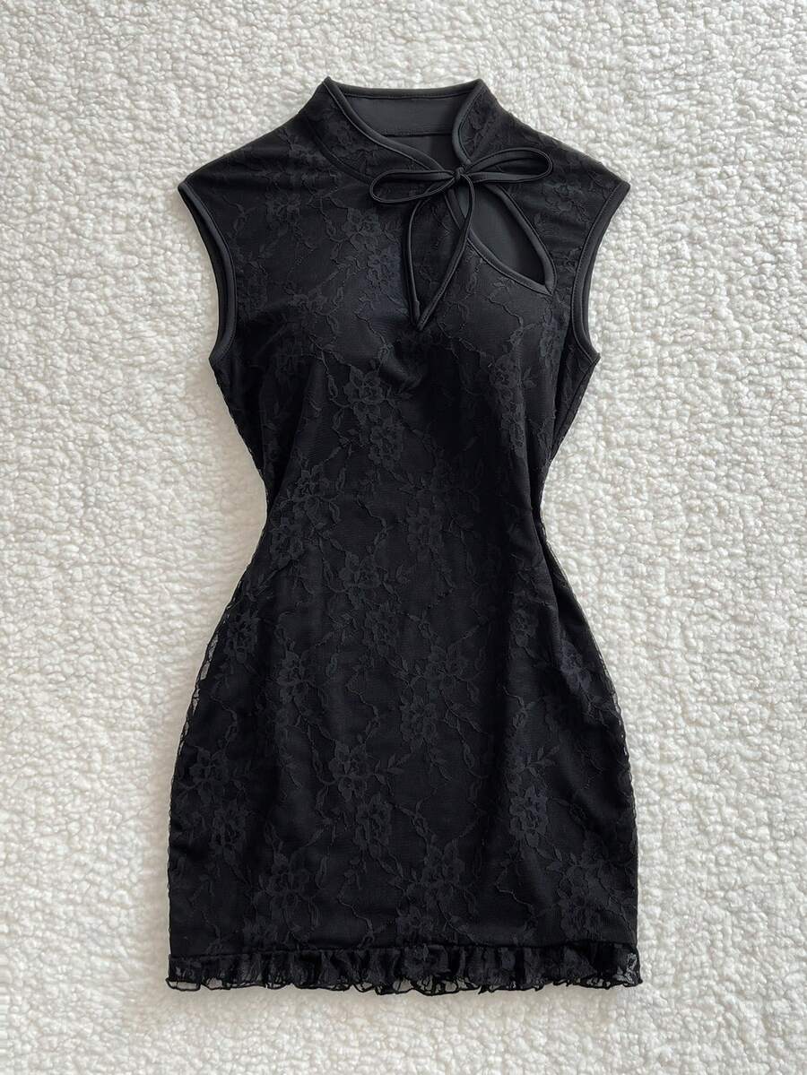 Elamini Đầm không tay thanh lịch dành cho nữ với thiết kế cổ buộc dây. - màu đen - Xem 1