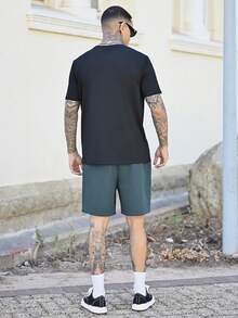Devon Thys Men's Letter Print Round Neck Short Sleeve Casual T-Shirt And Drawstring Waist Shorts Set - Multicolor - View 6