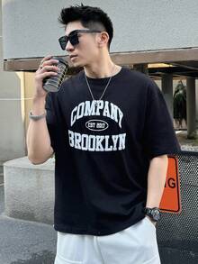 DAZY Men Letter Graphic Drop Shoulder Tee Summer - Black - View 8