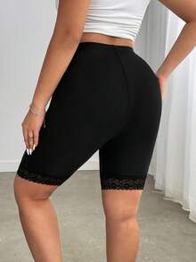 Enliva Quần short định hình cạp cao phối lưới màu trơn dành cho nữ cỡ lớn, năm 2026/Năm mới, phù hợp với dáng người quả táo và tròn trịa. - màu đen - Xem 2
