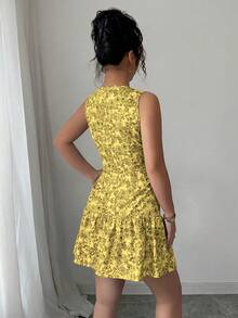 Elenzga Bohemian Style Elegant Floral Print Sleeveless Belted Mini Dress, Suitable For Graduation Season, Festivals, Spring/Summer - Multicolor - View 2