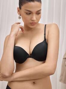 Bralution Áo ngực hở lưng trơn màu đen đơn giản dành cho nữ, chất liệu vải co giãn nhẹ, mặc hàng ngày - màu đen - Xem 1